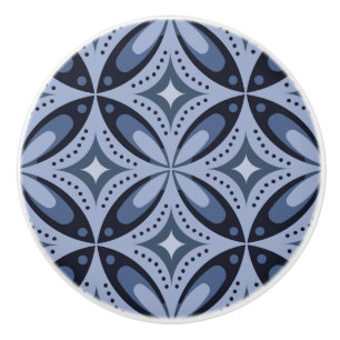 Bouton De Porte En Céramique Motif géométrique bleu de style rétro