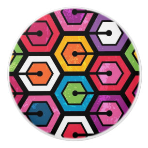Bouton De Porte En Céramique Motif géométrique coloré avec des hexagones