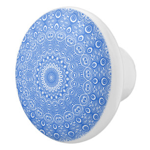 Bouton De Porte En Céramique Motif géométrique mandala bleu azur