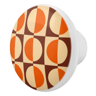 Bouton De Porte En Céramique Motif géométrique rétro demi-carré et cercle