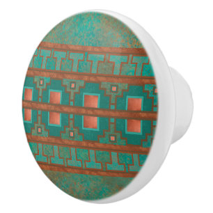 Bouton De Porte En Céramique Motif géométrique Turquoise en cuivre du sud-ouest