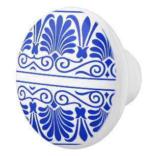 Bouton De Porte En Céramique Motif grec méditerranéen bleu