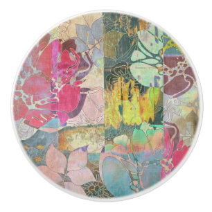 Bouton De Porte En Céramique Motif grunge floral d'art