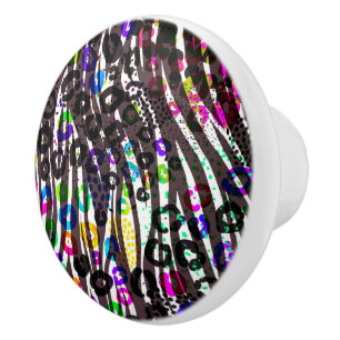 Bouton De Porte En Céramique Motif imprimé multi-animaux funky couleurs vives