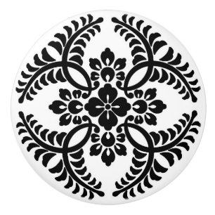 Bouton De Porte En Céramique Motif japonais de médaillon, noir et blanc