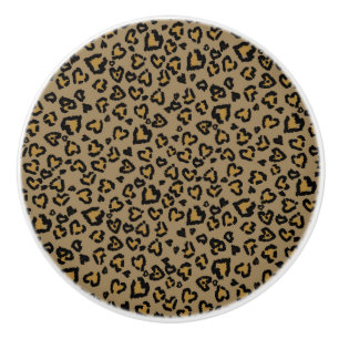 Bouton De Porte En Céramique Motif Léopard Cœur en Couleurs Naturelles