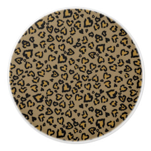 Bouton De Porte En Céramique "Motif léopard de coeur en couleurs naturelles