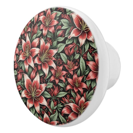 Bouton De Porte En Céramique Motif Lily Aztèque Rouge (Droite)