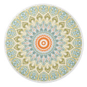 Bouton De Porte En Céramique Motif Mandala orange et Turquoise avec accents or (Devant)