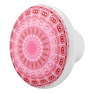 Bouton De Porte En Céramique Motif Mandala Rouge et Rose
