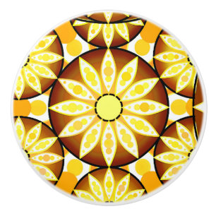 Bouton De Porte En Céramique Motif Mandala, tons marron et or