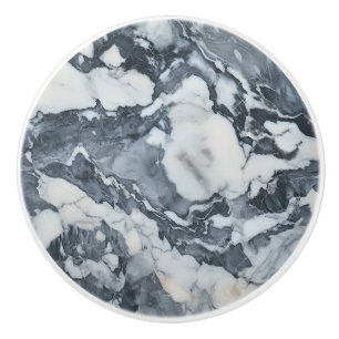 Bouton De Porte En Céramique Motif Marbre Blanc Gris