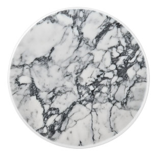 Bouton De Porte En Céramique Motif Marbre blanc gris