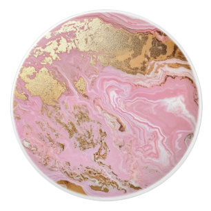 Bouton De Porte En Céramique Motif marbre or rose