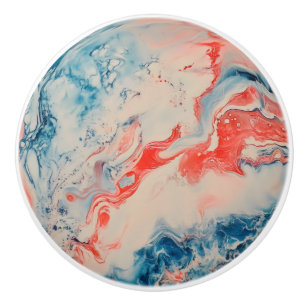 Bouton De Porte En Céramique Motif marbre pastel bleu orange