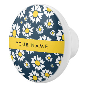 Bouton De Porte En Céramique Motif Marguerite, Marguerites Blanches, Votre Nom