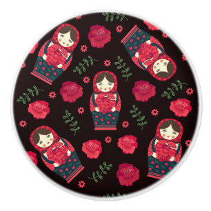 Bouton De Porte En Céramique Motif Matreshka