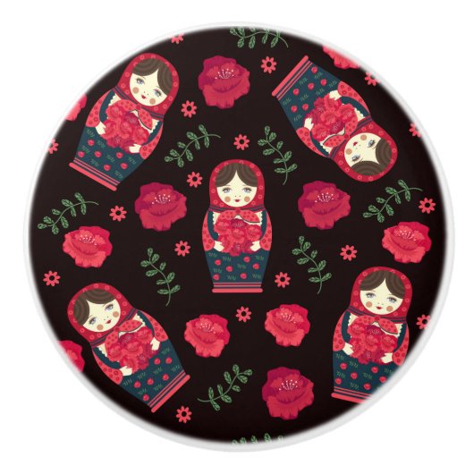 Bouton De Porte En Céramique Motif Matreshka (Devant)