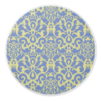 Bouton De Porte En Céramique Motif Méditerranéen - Ornement Bleu et Jaune