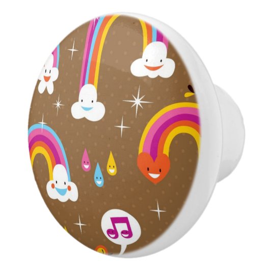 Bouton De Porte En Céramique motif mignon d'arcs-en-ciel (Droite)