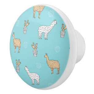 Bouton De Porte En Céramique Motif mignon de cactus de lama d'alpaga
