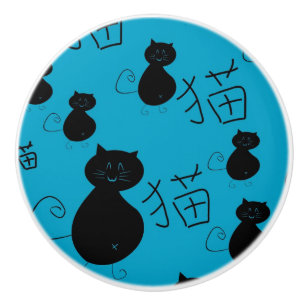 Bouton De Porte En Céramique Motif mignon de minou