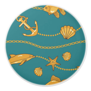 Bouton De Porte En Céramique Motif nautique d'or