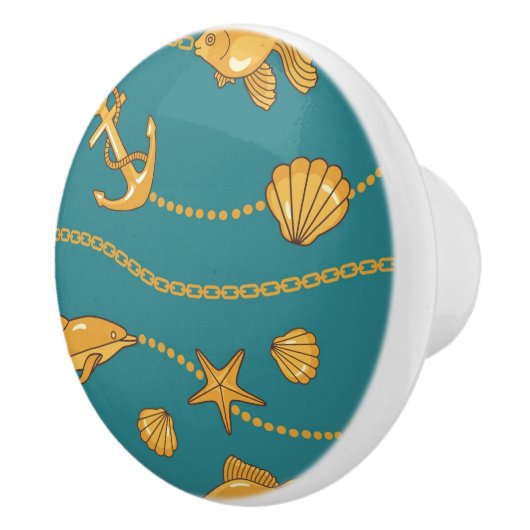 Bouton De Porte En Céramique Motif nautique d'or (Droite)