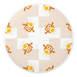 Bouton De Porte En Céramique Motif orange d'illustration de hibou