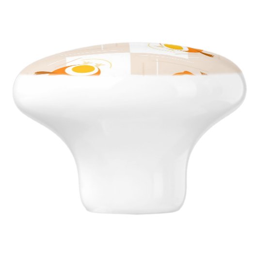 Bouton De Porte En Céramique Motif orange d'illustration de hibou (Côté)