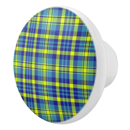 Bouton De Porte En Céramique Motif plat classique bleu Tartan (Droite)