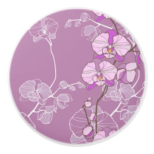 Bouton De Porte En Céramique Motif pourpre d'orchidée (Devant)