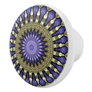 Bouton De Porte En Céramique Motif pourpre violet noir de mandala d'or de Faux