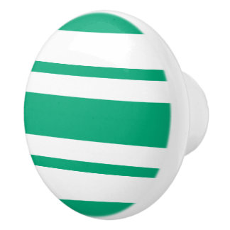 Bouton De Porte En Céramique Motif rayé vert émeraude et blanc moderne