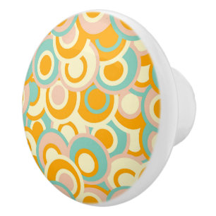Bouton De Porte En Céramique Motif rétro coloré dans des tons pastel orange