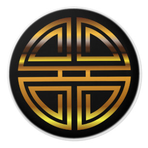 Bouton De Porte En Céramique Motif rond de longévité chinoise classique en