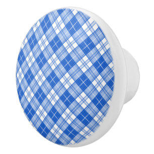 Bouton De Porte En Céramique Motif Tartan Brun Blanc yxm0uat9