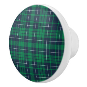 Bouton De Porte En Céramique Motif Tartan vert classique