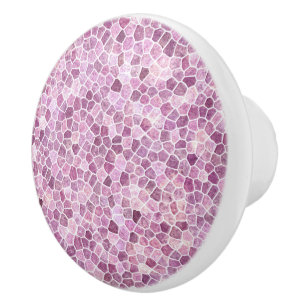 Bouton De Porte En Céramique Motif Terrazzo Patchwork Pavé Rose Pâle