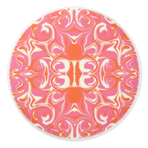 Bouton De Porte En Céramique Motif tourbillonnant en rose, orange et crème