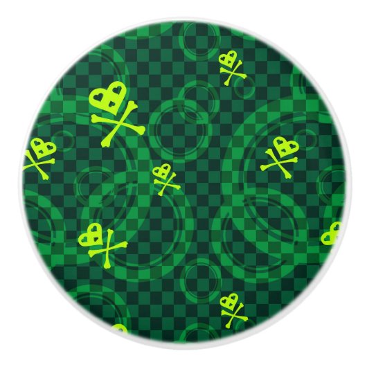 Bouton De Porte En Céramique Motif vert d'Emo avec des cercles (Devant)