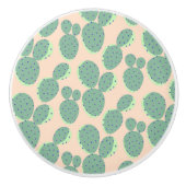 Bouton De Porte En Céramique Motif vert et rose de cactus (Devant)