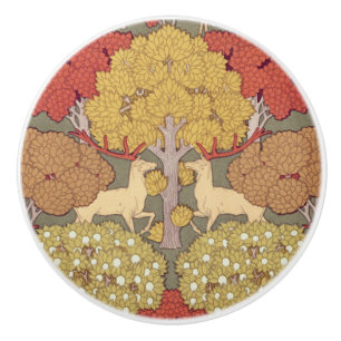 Bouton De Porte En Céramique Motif Vert Sauge Forêt Cerf Stag Vintage