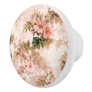 Bouton De Porte En Céramique Motif Vintage de Floral Chic rose victorien