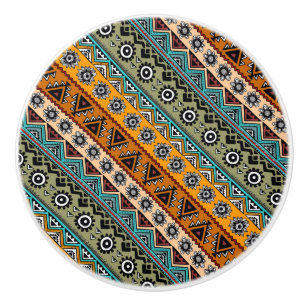Bouton De Porte En Céramique Motifs aztèques colorés design décoratif