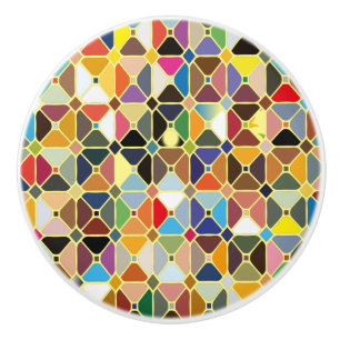 Bouton De Porte En Céramique Motifs géométriques multicolores aux formes octo