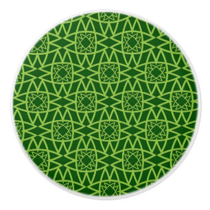 Bouton De Porte En Céramique  Motifs géométriques verts élégants