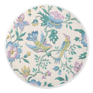 Bouton De Porte En Céramique Motifs vintages pour fleurs pourpres et oiseaux