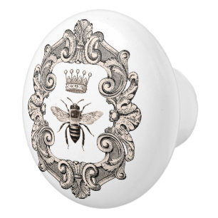 Bouton De Porte En Céramique Mouche en céramique noire et blanche Couronne Quee