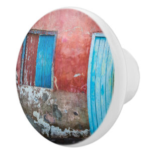 Bouton De Porte En Céramique Mur, porte et fenêtre rouge, bleu et gris